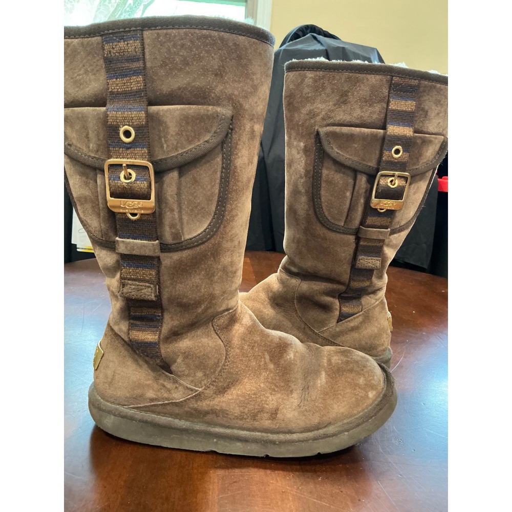 UGG Retro Cargo 1895 Size 8 Brown Suede Sheepskin Lining Side Pocket Buckle Zip - Picture 3 of 14